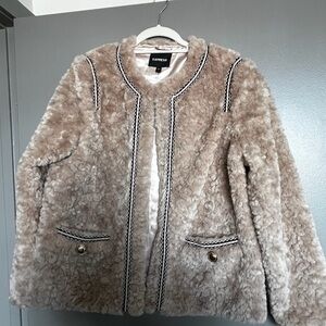 Express Beige Teddy Jacket with Black Trim